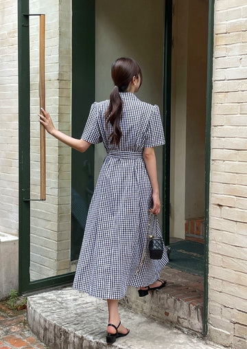 Baguette Collar Check Double Long One Piece (Belt Set)